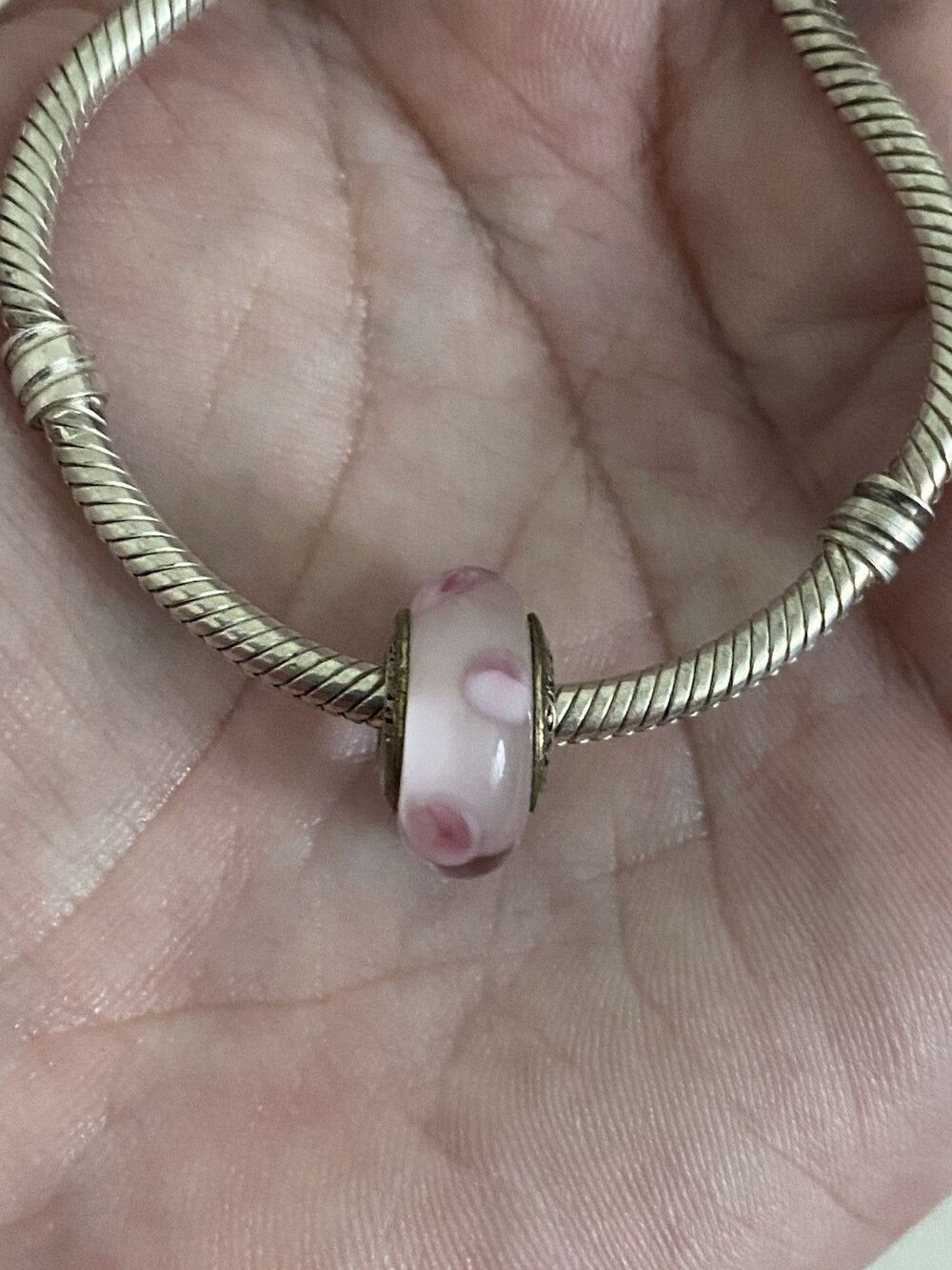 Authentic Pandora Pink Polka Dots Murano Glass Charm